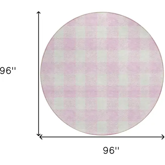 8' Pink And Gray Round Plaid Washable Indoor Outdoor Area Rug Photo 3