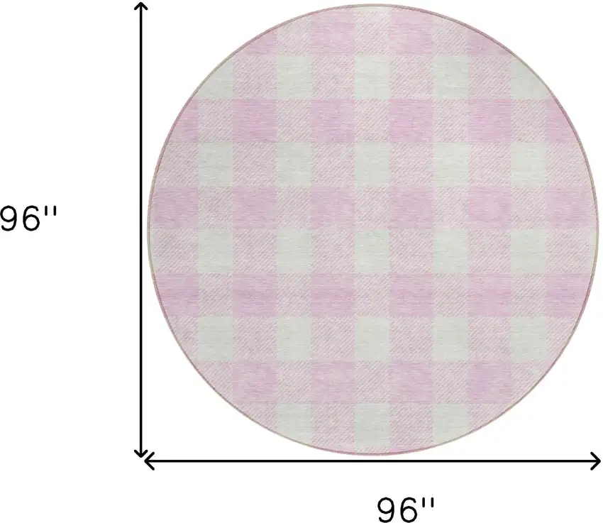 8' Pink And Gray Round Plaid Washable Indoor Outdoor Area Rug Photo 3