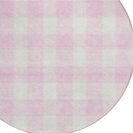 8' Pink And Gray Round Plaid Washable Indoor Outdoor Area Rug Photo 4