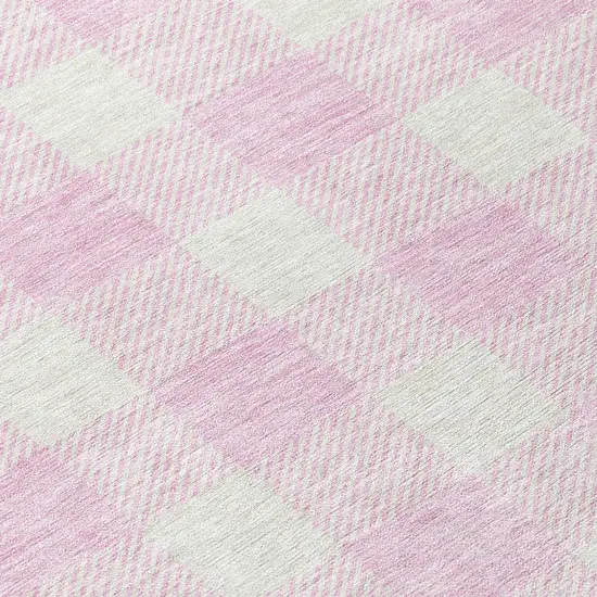 8' Pink And Gray Round Plaid Washable Indoor Outdoor Area Rug Photo 8