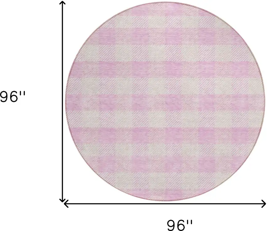 8' Pink And Gray Round Plaid Washable Indoor Outdoor Area Rug Photo 3
