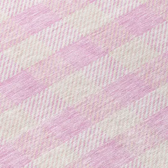 8' Pink And Gray Round Plaid Washable Indoor Outdoor Area Rug Photo 8