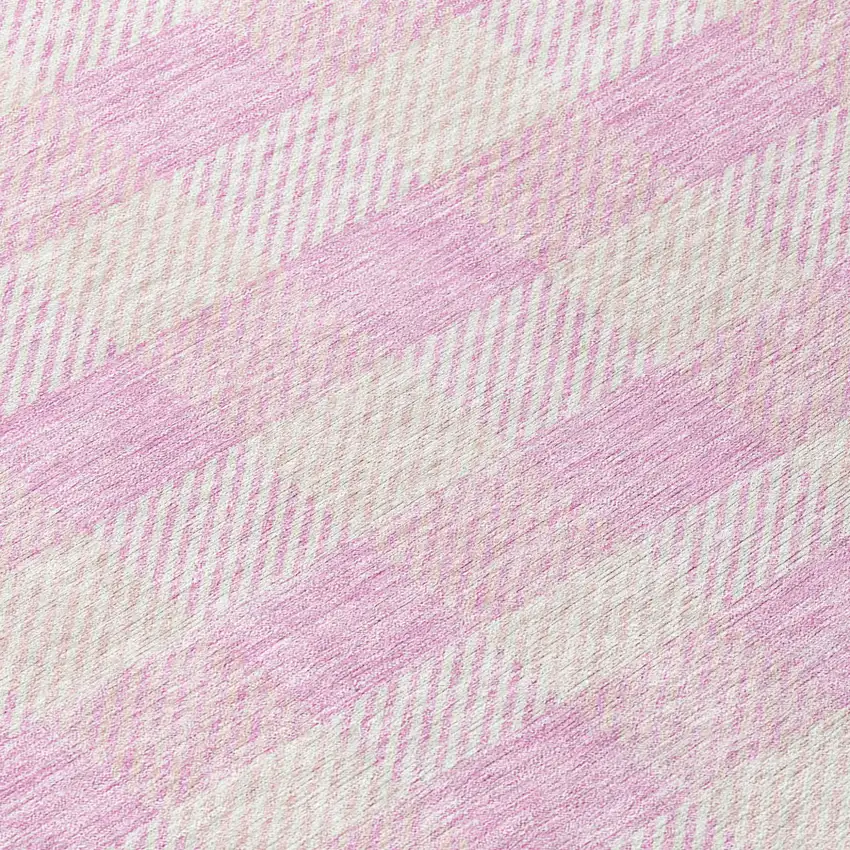 8' Pink And Gray Round Plaid Washable Indoor Outdoor Area Rug Photo 8