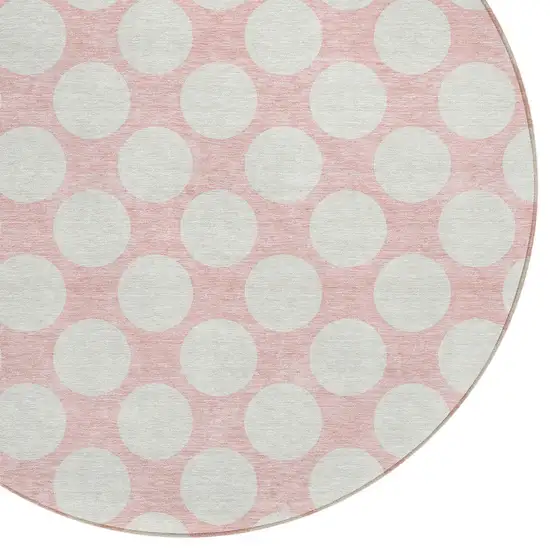 8' Pink And Gray Round Polka Dot Washable Indoor Outdoor Area Rug Photo 4