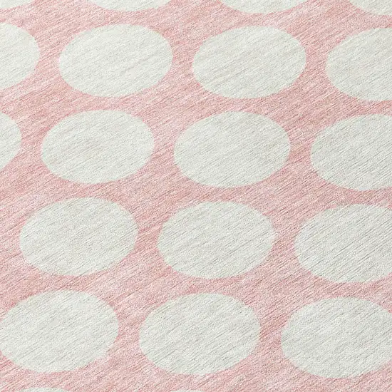 8' Pink And Gray Round Polka Dot Washable Indoor Outdoor Area Rug Photo 8