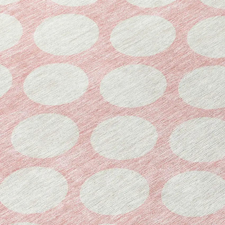 8' Pink And Gray Round Polka Dot Washable Indoor Outdoor Area Rug Photo 8