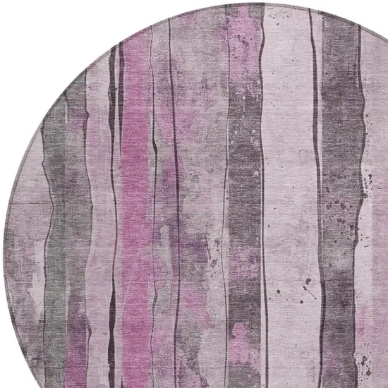 8' Pink And Gray Round Striped Washable Indoor Outdoor Area Rug Photo 8