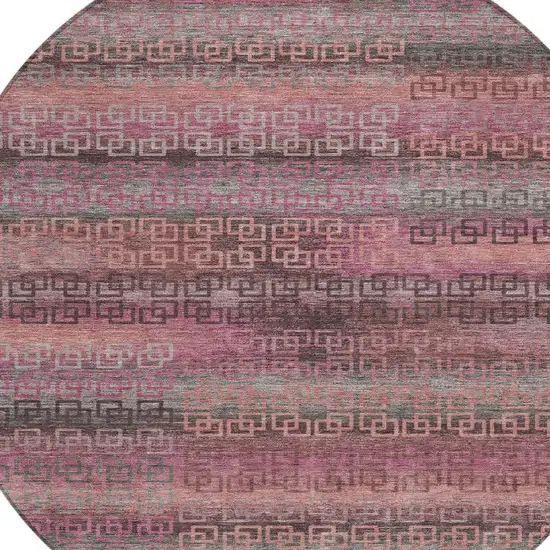 8' Pink And Gray Round Striped Washable Indoor Outdoor Area Rug Photo 9