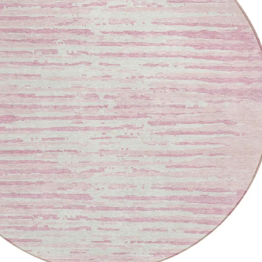 8' Pink And Gray Round Striped Washable Indoor Outdoor Area Rug Photo 5