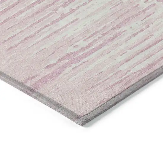 8' Pink And Gray Round Striped Washable Indoor Outdoor Area Rug Photo 4