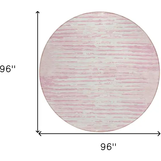 8' Pink And Gray Round Striped Washable Indoor Outdoor Area Rug Photo 7