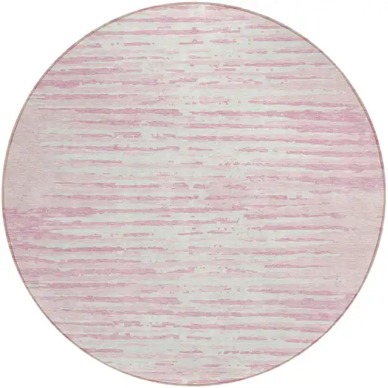 8' Pink And Gray Round Striped Washable Indoor Outdoor Area Rug Photo 2