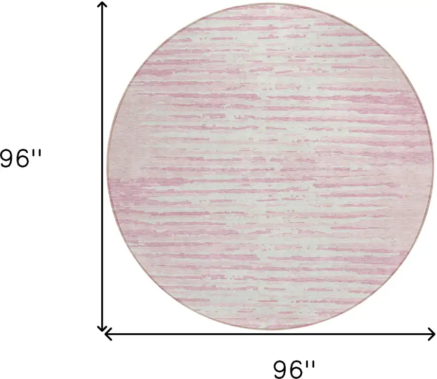 8' Pink And Gray Round Striped Washable Indoor Outdoor Area Rug Photo 3