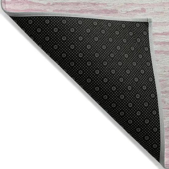 8' Pink And Gray Round Striped Washable Indoor Outdoor Area Rug Photo 3