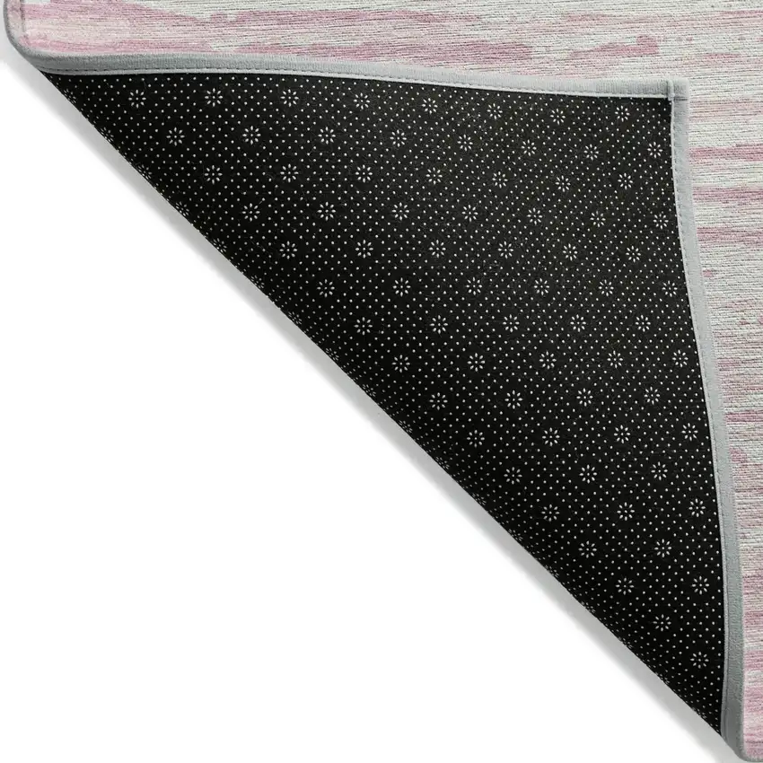 8' Pink And Gray Round Striped Washable Indoor Outdoor Area Rug Photo 3