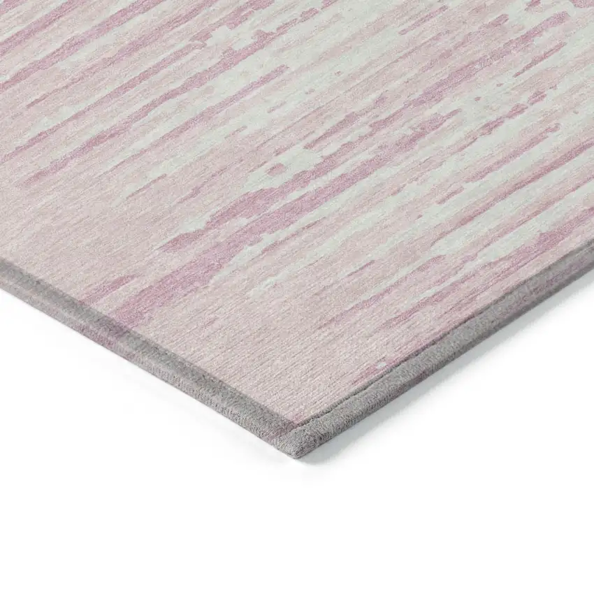 8' Pink And Gray Round Striped Washable Indoor Outdoor Area Rug Photo 5