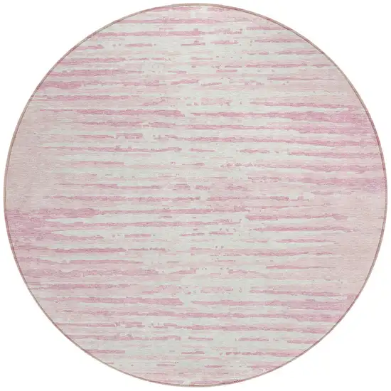 8' Pink And Gray Round Striped Washable Indoor Outdoor Area Rug Photo 6