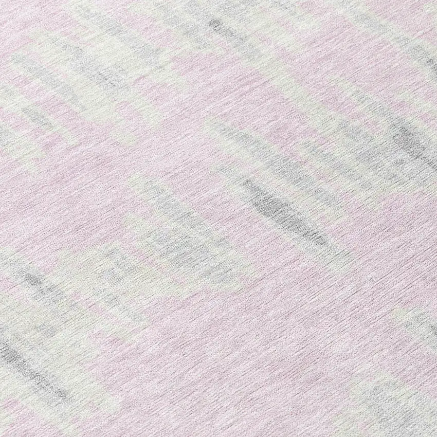 8' Pink And Gray Round Striped Washable Indoor Outdoor Area Rug Photo 8