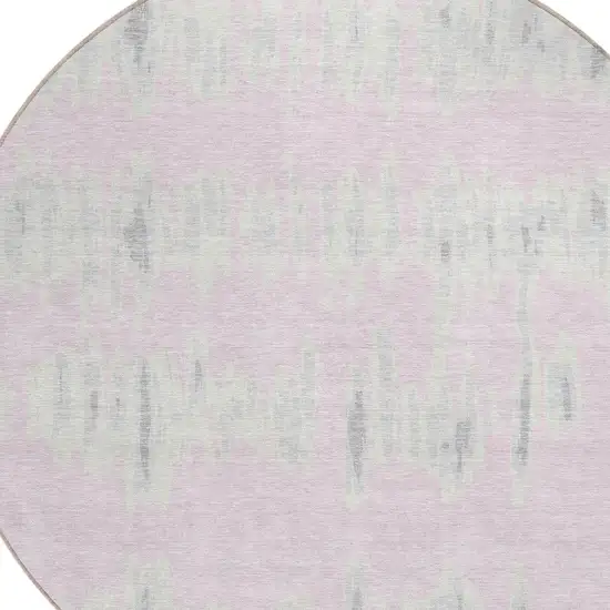 8' Pink And Gray Round Striped Washable Indoor Outdoor Area Rug Photo 4