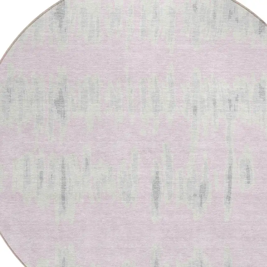 8' Pink And Gray Round Striped Washable Indoor Outdoor Area Rug Photo 4