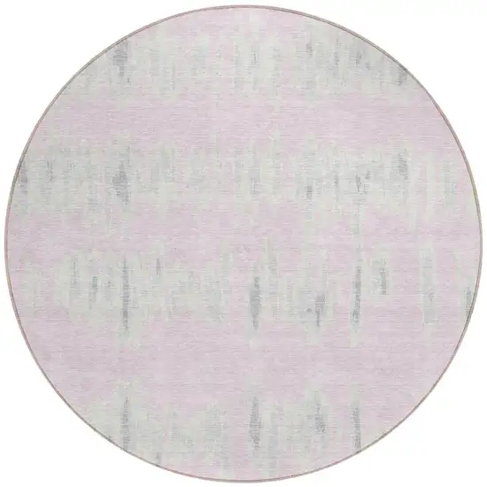 8' Pink And Gray Round Striped Washable Indoor Outdoor Area Rug Photo 5