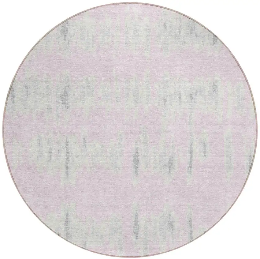 8' Pink And Gray Round Striped Washable Indoor Outdoor Area Rug Photo 5