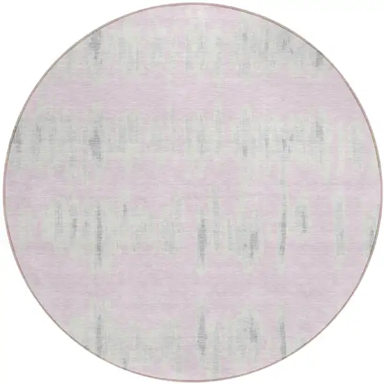 8' Pink And Gray Round Striped Washable Indoor Outdoor Area Rug Photo 2