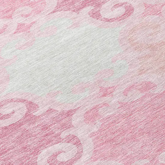 8' Pink And Gray Round Trellis Washable Indoor Outdoor Area Rug Photo 4