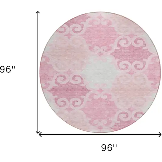 8' Pink And Gray Round Trellis Washable Indoor Outdoor Area Rug Photo 3