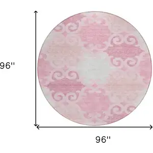 Photo of 8' Pink And Gray Round Trellis Washable Indoor Outdoor Area Rug