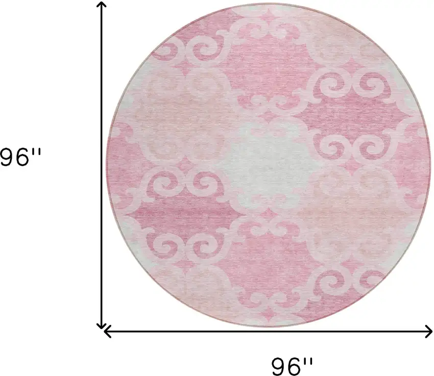 8' Pink And Gray Round Trellis Washable Indoor Outdoor Area Rug Photo 3
