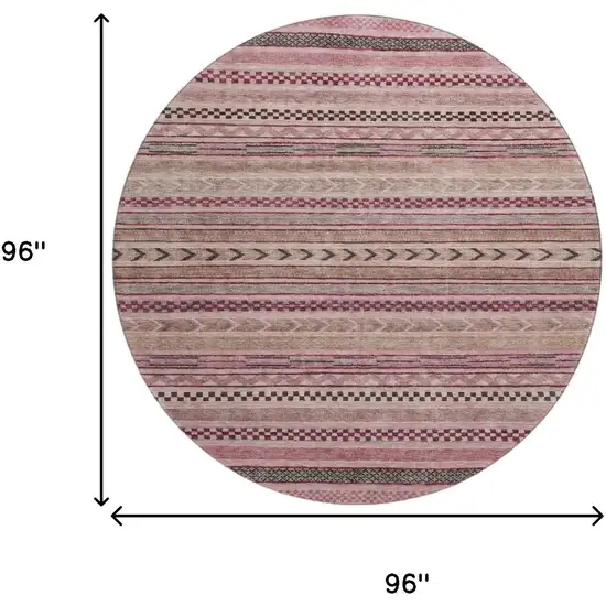 8' Pink And Gray Striped Washable Round Rug With UV Protection Photo 9
