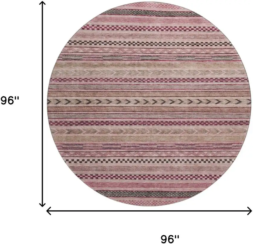 8' Pink And Gray Striped Washable Round Rug With UV Protection Photo 9