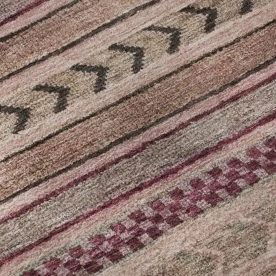 8' Pink And Gray Striped Washable Round Rug With UV Protection Photo 8