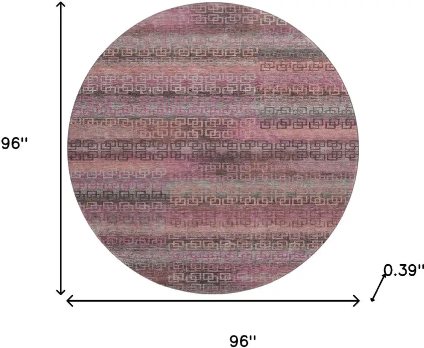 8' Pink And Gray Striped Washable Round Rug With UV Protection Photo 7