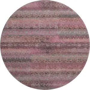 Photo of 8' Pink And Gray Striped Washable Round Rug With UV Protection