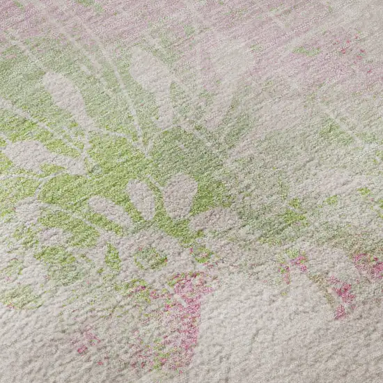 8' Pink And Green Floral Washable Round Rug With UV Protection Photo 9