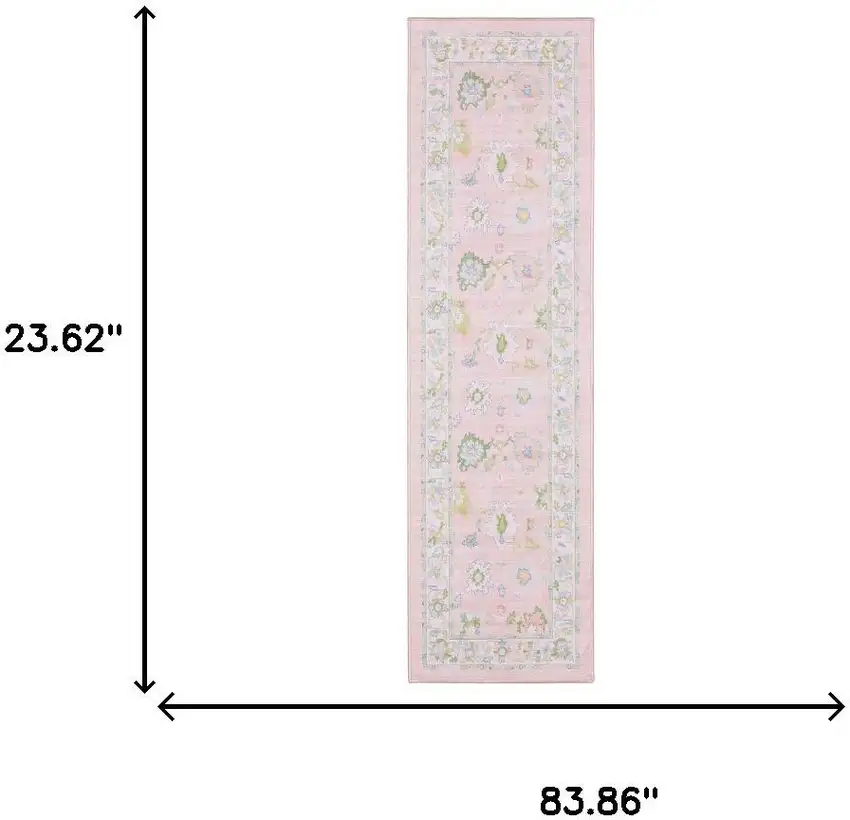 7' Pink And Green Oriental Washable Runner Rug Photo 7