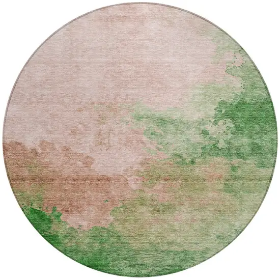 8' Pink And Green Round Abstract Washable Indoor Outdoor Area Rug Photo 6