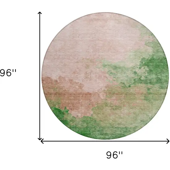 8' Pink And Green Round Abstract Washable Indoor Outdoor Area Rug Photo 9