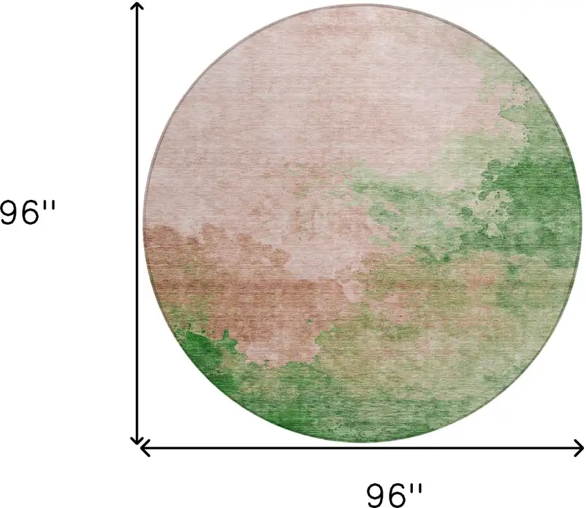 8' Pink And Green Round Abstract Washable Indoor Outdoor Area Rug Photo 9