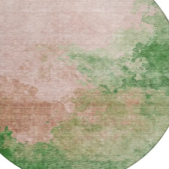 8' Pink And Green Round Abstract Washable Indoor Outdoor Area Rug Photo 5
