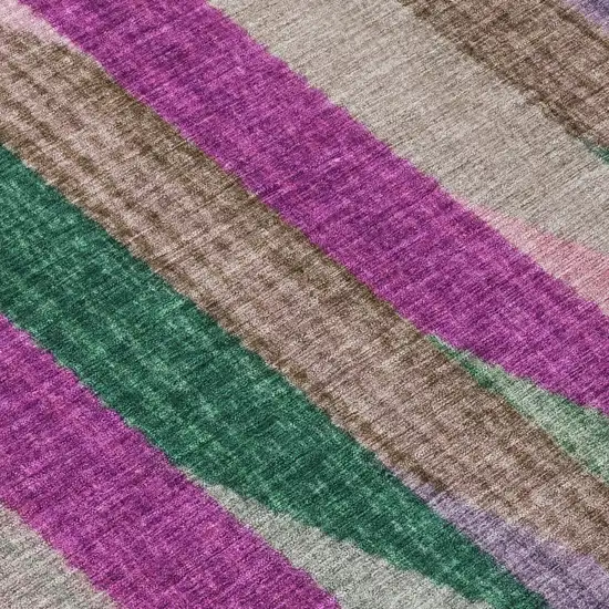 8' Pink And Green Round Striped Washable Indoor Outdoor Area Rug Photo 6