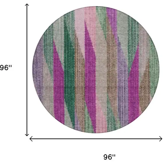 8' Pink And Green Round Striped Washable Indoor Outdoor Area Rug Photo 7