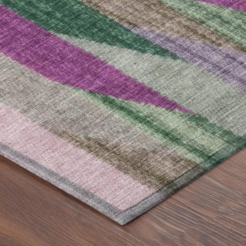 8' Pink And Green Round Striped Washable Indoor Outdoor Area Rug Photo 5