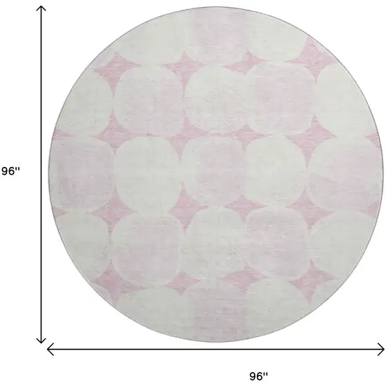 8' Pink And Ivory Abstract Geometric Washable Round Rug With UV Protection Photo 8