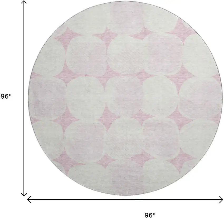 8' Pink And Ivory Abstract Geometric Washable Round Rug With UV Protection Photo 8