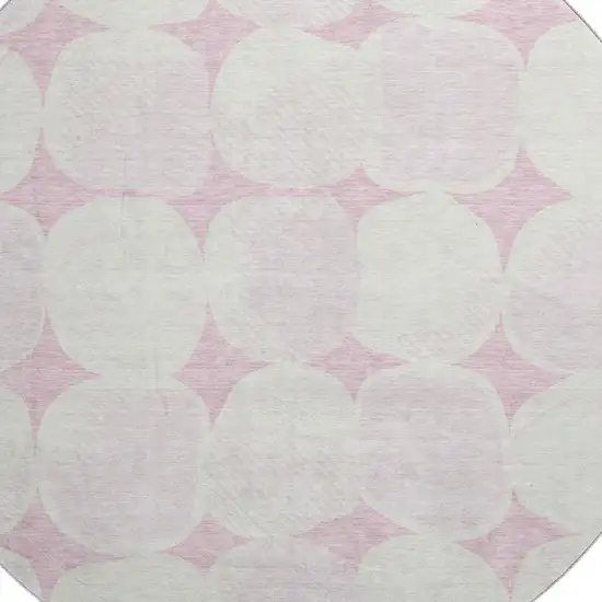 8' Pink And Ivory Abstract Geometric Washable Round Rug With UV Protection Photo 3
