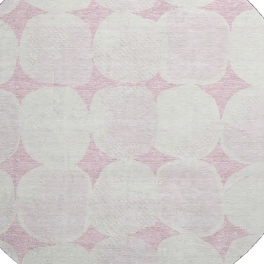 8' Pink And Ivory Abstract Geometric Washable Round Rug With UV Protection Photo 3