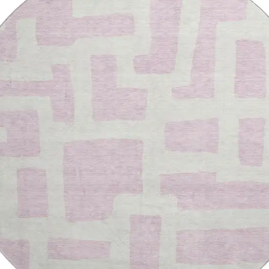 8' Pink And Ivory Abstract Geometric Washable Round Rug With UV Protection Photo 3